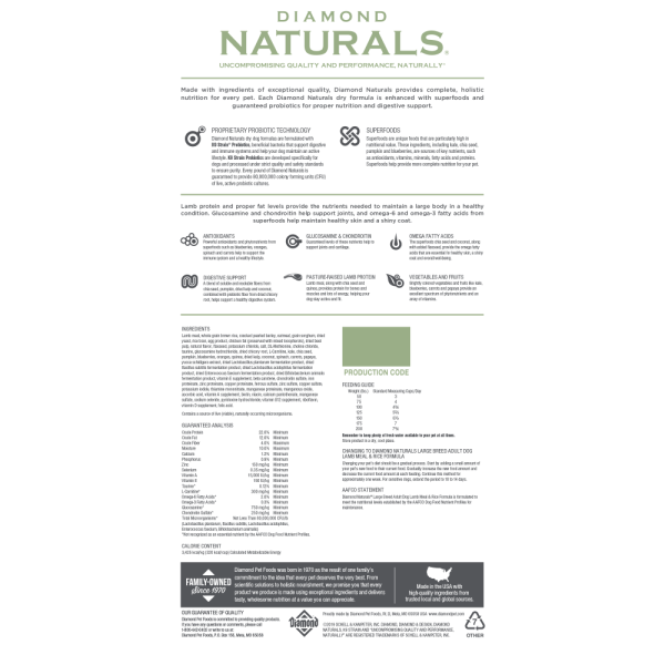 Diamond Naturals Large Breed Lamb & Rice Formula Adult Dry Dog Food Online now - Image 2